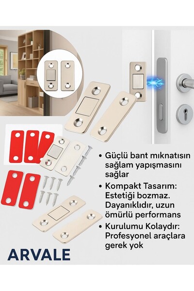 ARVALE 5 Adet Mıknatıslı Otomatik Kapatıcı Ve Durdurucu Çok Amaçlı Kapı Stoperi Kapak Dolap Çekmece Kapatma
