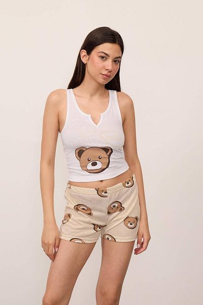 Addax Set pijama cu pantaloni scurți cu imprimeu ursuleț Ş083-J2
