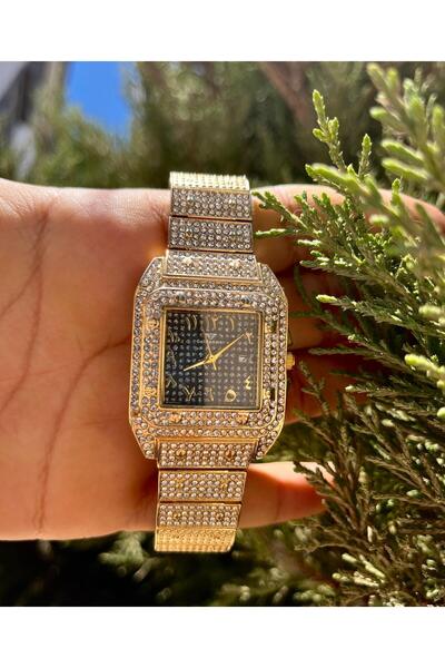 Gold Power Luxury Women's Wristwatch - Stone Detailed, Arabic Numeral and Calendar