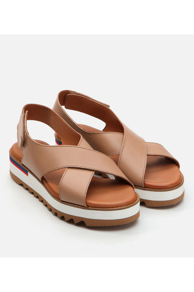 Hotiç Women's Leather Beige Flat Sandals