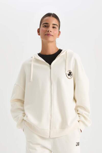 DeFacto DeFactoFit NBA Boston Celtics Oversize Geniş Kalıp Kapüşonlu Sırt Baskılı Kalın Fermuarlı Sweatshirt