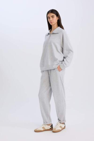 DeFacto Regular Fit Pantolon Beli Lastikli Basic Düz Bağcıklı Cepli Paça Katlamalı Uzun Boy D9010AX24WN