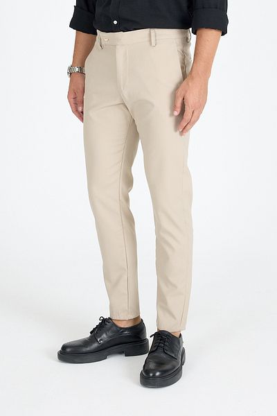 Geco Men's Cream Quality Stretchy Lycra Ankle Length Relaxed Fit Slim Fit Fabric Pants