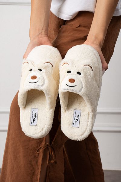 StWenn Women's House Slippers Teddy Bear Figured Plush House Slippers Do Not Make Sound Sole Warm Stylish Design