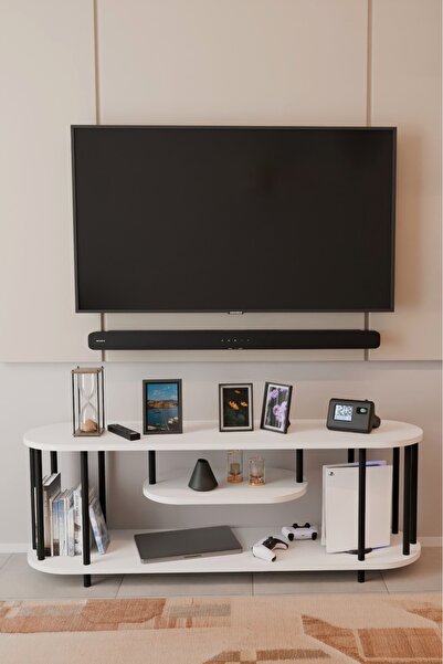 BARIN DESIGN Modern TV Ünitesi Ahşap Raflı 2 Katlı Televizyon Sehpası Minimal...