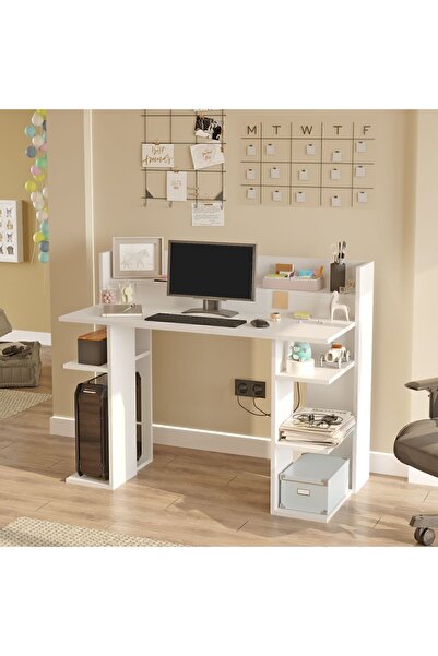 Yurudesign Vader Çalışma Masası Bilgisayar Masası Raflı Beyaz VR1-W