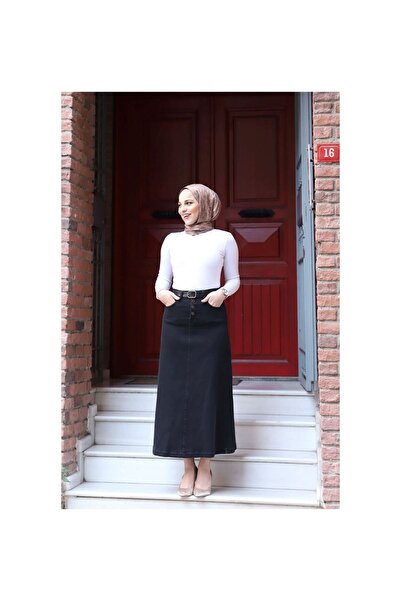 VELLICHOR Natural Fabric Belted Denim Skirt Black