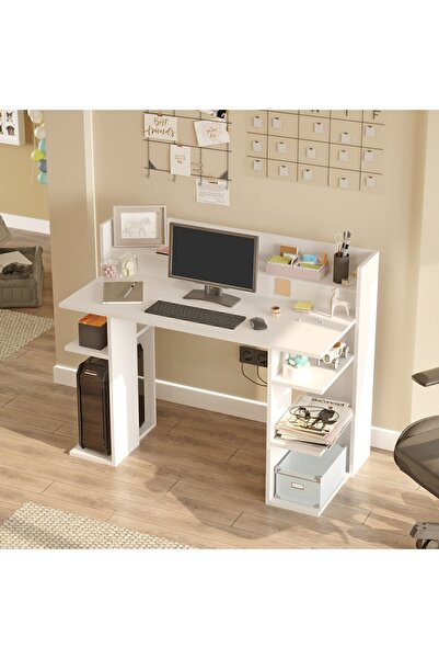 Yurudesign Vader Çalışma Masası Bilgisayar Masası Raflı Beyaz VR1-W