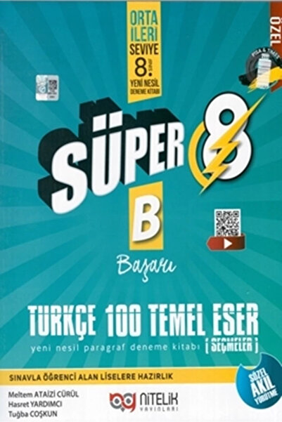 Nitelik Yayınları 8.sınıf Yeni Nesil Süper Türkçe 100 Temel Eser Paragraf Deneme
