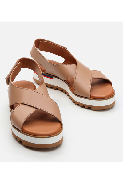 Hotiç Women's Leather Beige Flat Sandals