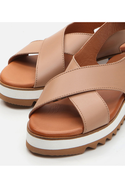 Hotiç Women's Leather Beige Flat Sandals