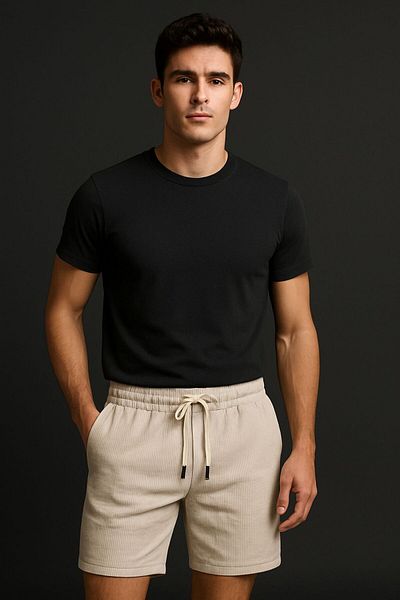 Sarkastik& Men's Beige Cotton Slim Shorts Alc010033