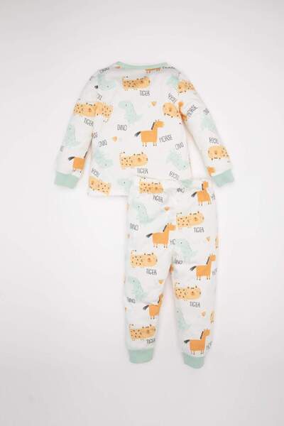 DeFacto Erkek Bebek 4lü Pijama Takımı Dinazor Baskılı Penye Uzun Kollu Üst Uzun Alt D3529A524WN