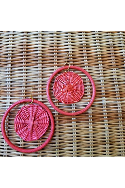 Madeline Earrings In Coral El Yapımı Hasır Küpe