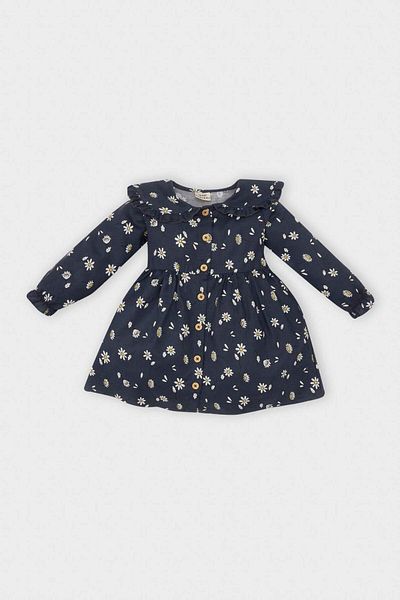 DeFacto Long Sleeve Floral Print Ruffle Collar Baby Girl Twill Dress D5633A524Wn