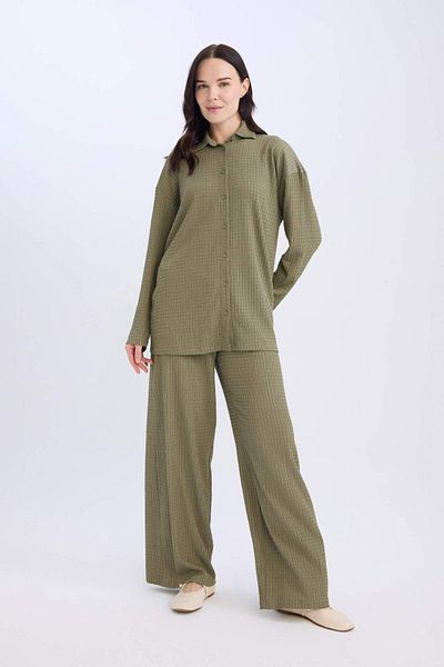 DeFacto Pantaloni Wrinkle Fit drept cu talie elastică Basic drept, lat, picioare largi D7522AX24AU