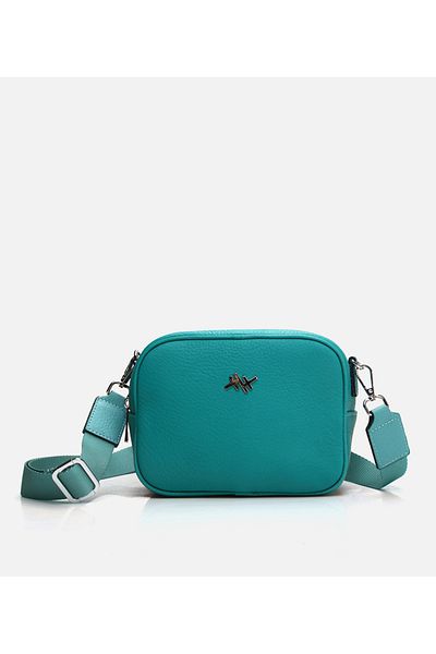 Hotiç Geantă de damă din piele turcoaz mini (crossbody).