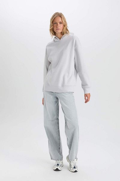 DeFacto Relax Fit Hooded Thick Basic Plain Sweatshirt D9935Ax24Wn