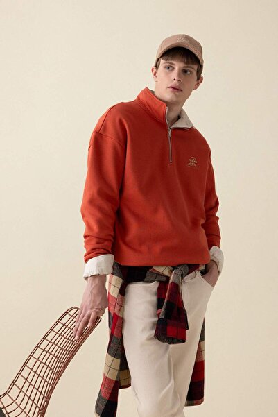 DeFacto Comfort Regular Fit Comfortable Fit Zip up Stand Collar Letter Printed Sweatshirt C6132Ax24Au