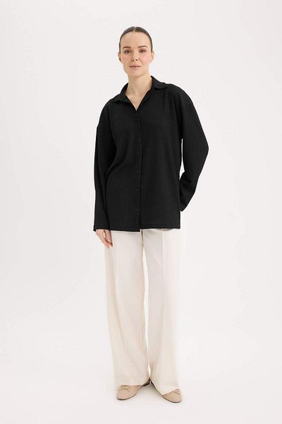 DeFacto Relax Fit Shirt Collar Wrap Long Sleeve Black Shirt D7520Ax24Au