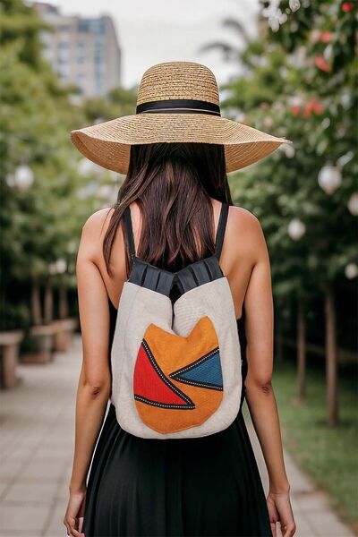 Ayşe Teyze'nin Çantaları Double Function Waterproof Beige Mustard Shoulder And Backpack