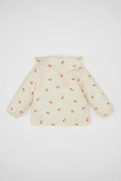 DeFacto Kız Bebek Büyük Yaka Çiçek Desenli Düğmeli Twill Uzun Kollu Gömlek D5585A524WN
