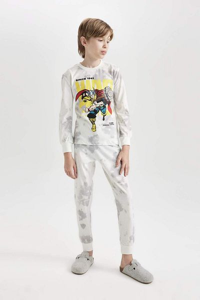 DeFacto Costum de pijama pentru băiat Marvel Comics Top cu mânecă lungă, cu talie elastică, fund lung D5341a824wn