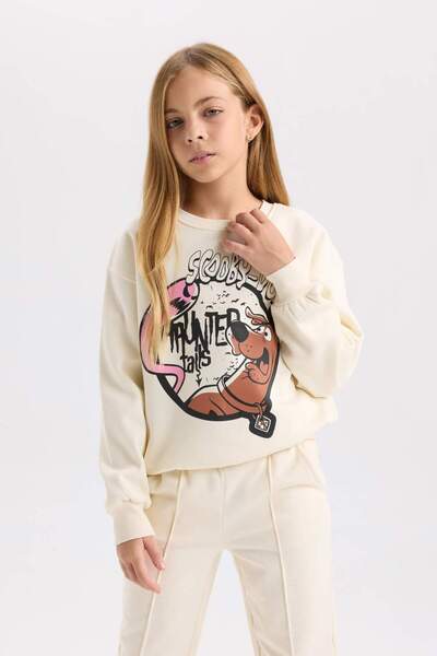 DeFacto Kız Çocuk Ekru Scooby Doo Relax Fit Bisiklet Yaka Sweatshirt D2827A824WN