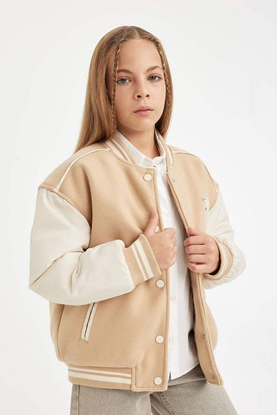 DeFacto Girl's Double Pocket and Snap Closure College Collar Bomber Jacket - C5409A824Au