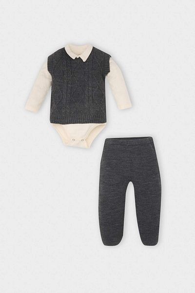 DeFacto Baby Boy Knitwear Sweater - Polo Collar, Buttoned, Long Sleeve, Snap Body, Knitted Pattern, Elastic Waist