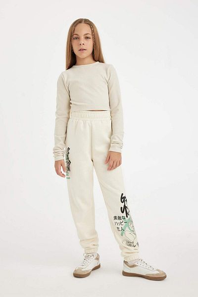DeFacto Pantaloni de sport Jogger imprimați pentru fete - Picior cu talie elastică D3207A824WN