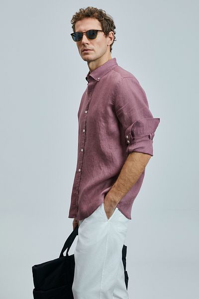 Lufian Cămașă de in pentru bărbați Pitaya Comfort Fit Dusty Rose