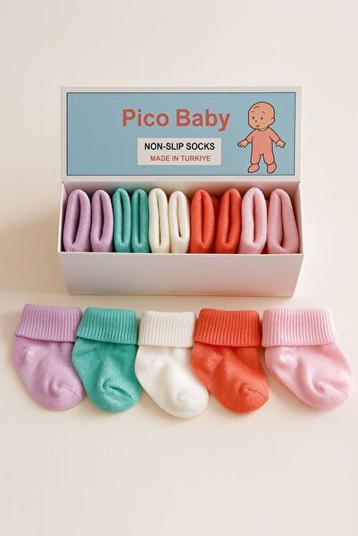 Pico Baby Organik Pamuk Unisex 5'li Kutulu Premium Yeni Doğan Bebek Çorabı