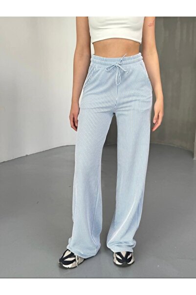 MİSS AYDA Beli Ayarlanabilir Çizgili Cepli Pantolon