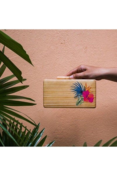 Tropical Rainforest Wooden Clutch El Çantası