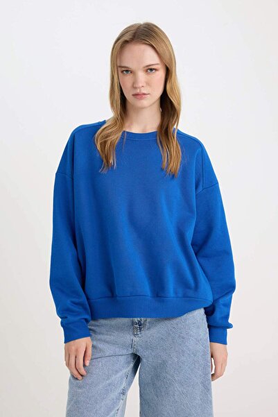DeFacto Coool Oversize Geniş Kalıp Bisiklet Yaka Kalın Basic Düz Sweatshirt A4177AX24WN
