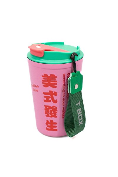 Ella Home Термос чаша за кафе, неръждаема стомана, 380 мл, розова със зелено