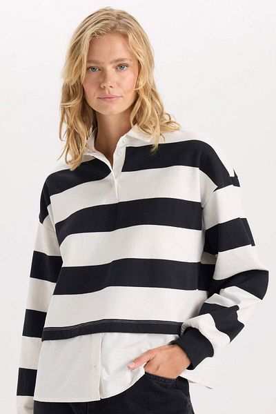 DeFacto Hanorac gros cu dungi cu gât polo Relax Fit D5944AX24AU