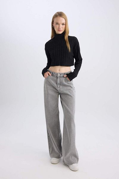 DeFacto Tricou cu mânecă lungă, crop top, cu țesătură simplă, cu mânecă lungă, E1673AX24WN