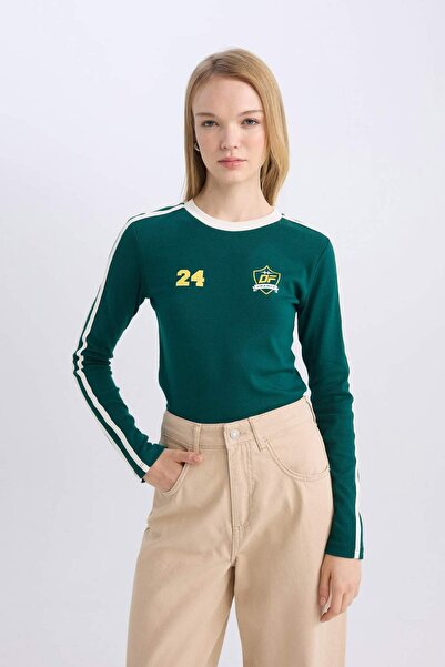 DeFacto Μακρυμάνικο μπλουζάκι με ριμπ εμπριμέ Coool Fitted D8080AX24AU