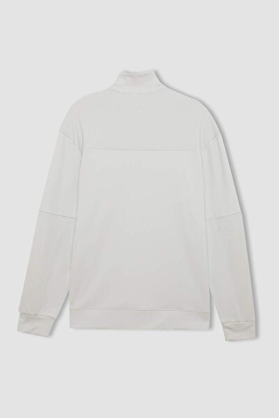 DeFacto Γκρι DeFactoFit Standard Fit Σκουφάκι με φερμουάρ γιακά Skuba Diver Αθλητικό φούτερ C9172AX24AU