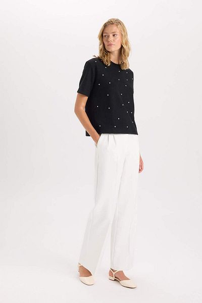DeFacto High Waist Wide Leg Woven Pants - Long Length D8108Ax24Au