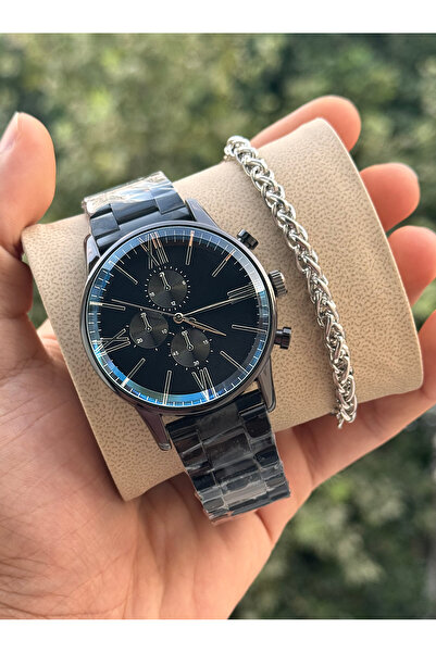 Tulpar Noble Black Color Steel Cord Sports Men's Wristwatch with Bracelet Gift