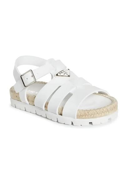 Prada Sport Espadrille Platform Cage Sandals in White