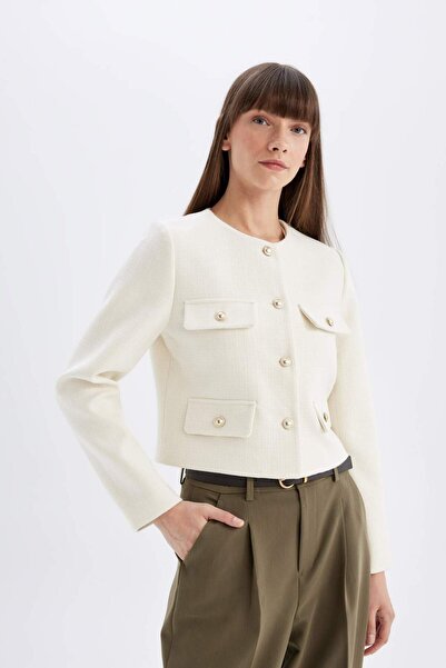 DeFacto Crop Bisiklet Yaka Düğmeli Blazer Ceket D3161AX24AU