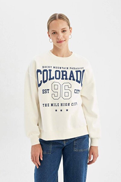 DeFacto Φαρδύ μπλουζάκι με στάμπα με λαιμόκοψη C7811AX24WN