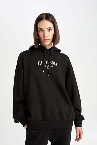 DeFacto Oversize Geniş Kalıp Kapüşonlu Baskılı Kalın Sweatshirt D5293AX24AU