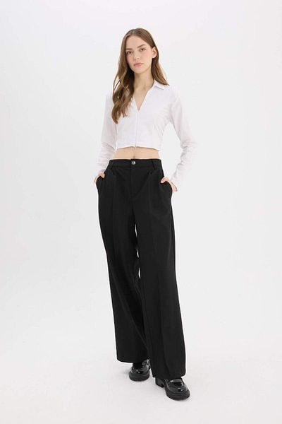 DeFacto Pantaloni clasici cu talie înaltă cu picioare largi - buzunar flanel, mărime standard D8150ax24au