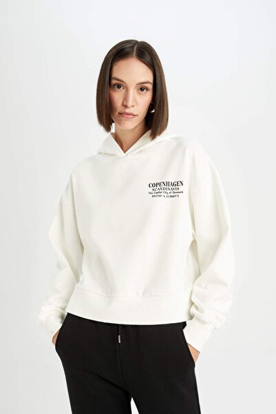 DeFacto Boxy Fit Kapüşonlu Baskılı Sweatshirt D6718AX24WN