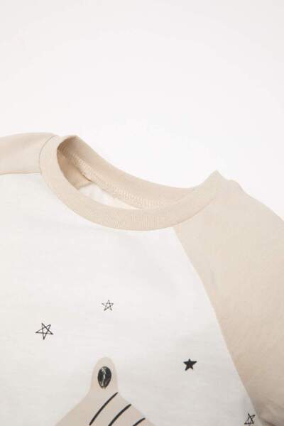 DeFacto Baby Boy Pajamas Set Zebra Printed Combed Cotton Long Sleeve Top Elastic Waist Long Bottom D5352A524Wn